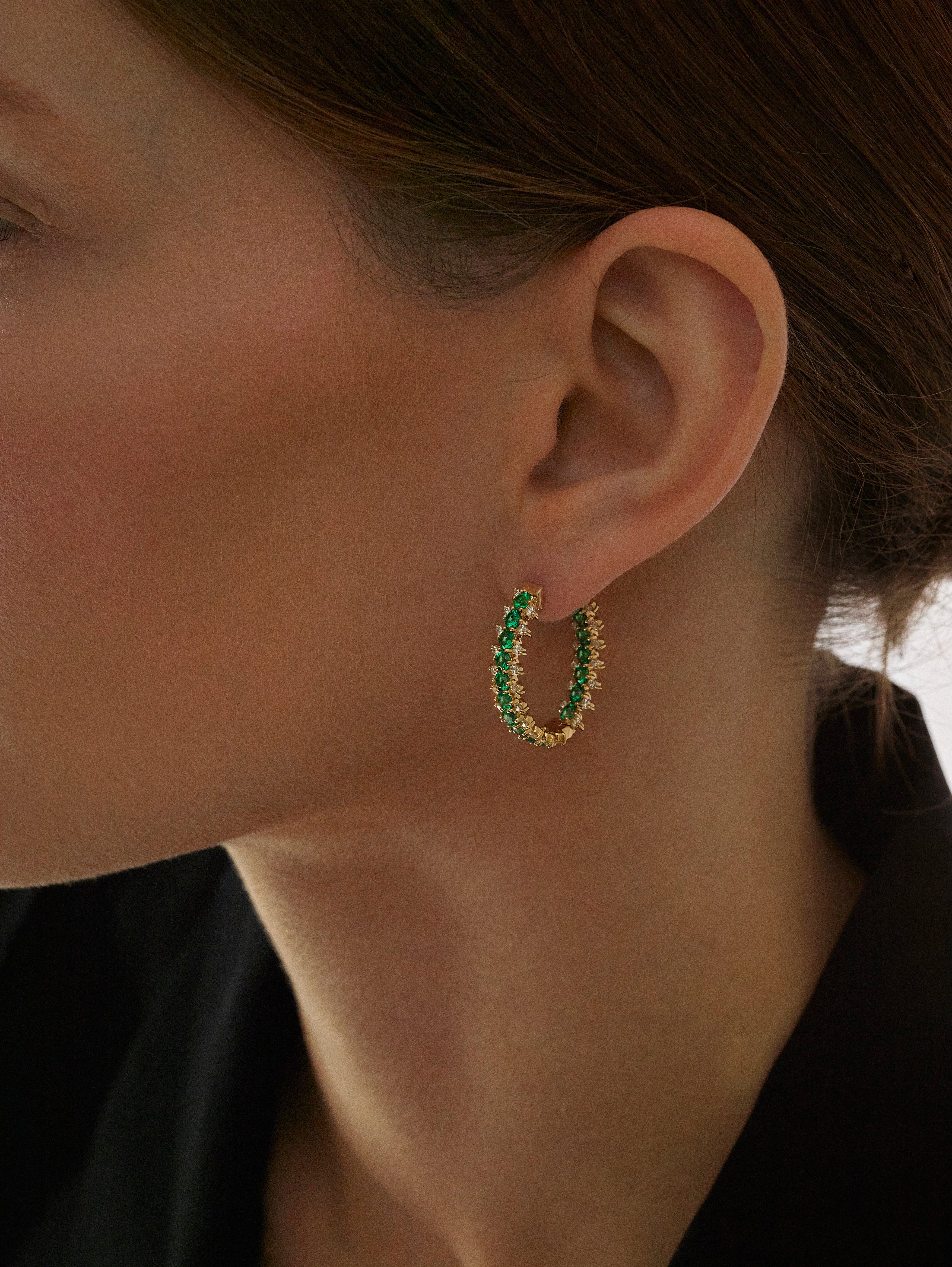 Small Shifted Emerald Shaker Hoops