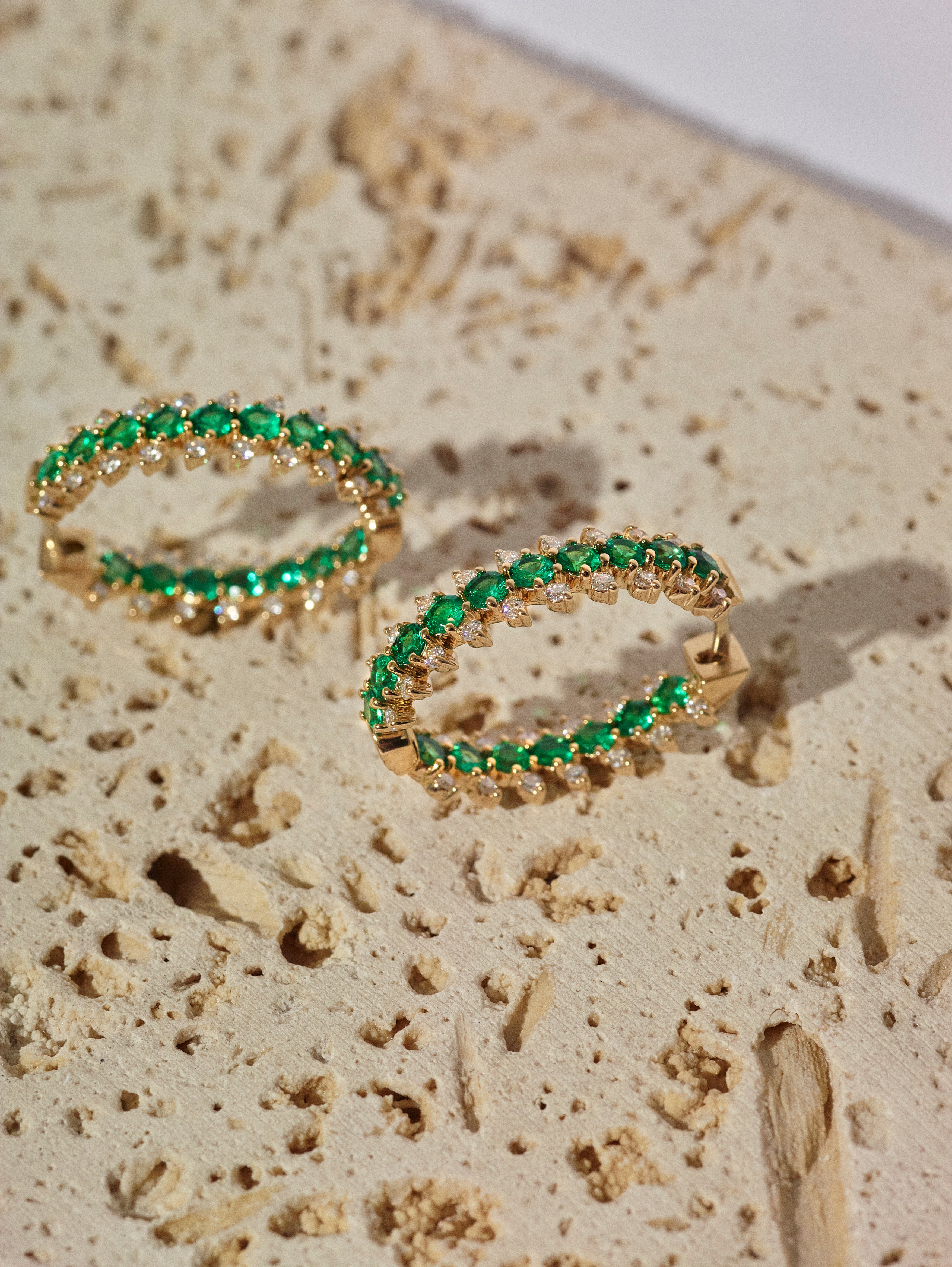 Small Shifted Emerald Shaker Hoops